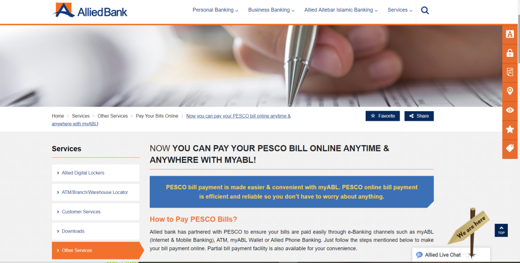PESCO Online Bill Payment Allied Bank