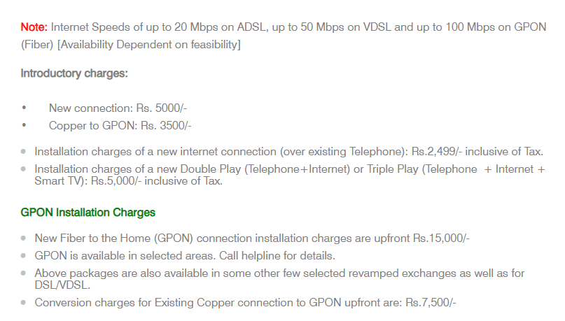 GPON Installation charges 